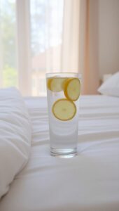 Flux_Schnell_A_glass_of_water_with_lemon_slices_next_to_a_bed__2